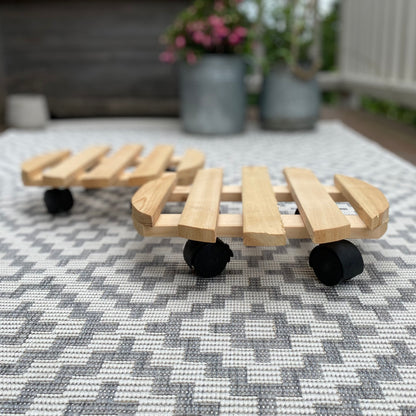 Set of 2 Round Wooden Plant Pot Trolley Movers (30cm)