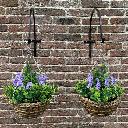 Set of 2 x Artificial Lavender & Eucalyptus Topiary Hanging Baskets (25cm)