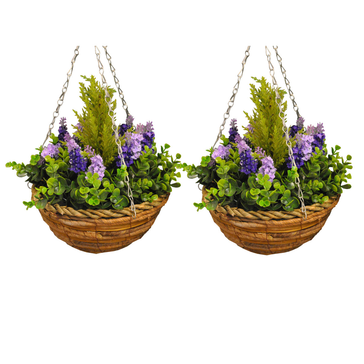 Artificial Lavender & Eucalyptus Topiary Hanging Baskets (25cm) - Pack of 2