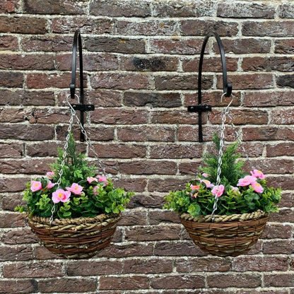 Set of 2 x Artificial Azalea Topiary Hanging Baskets (25cm)