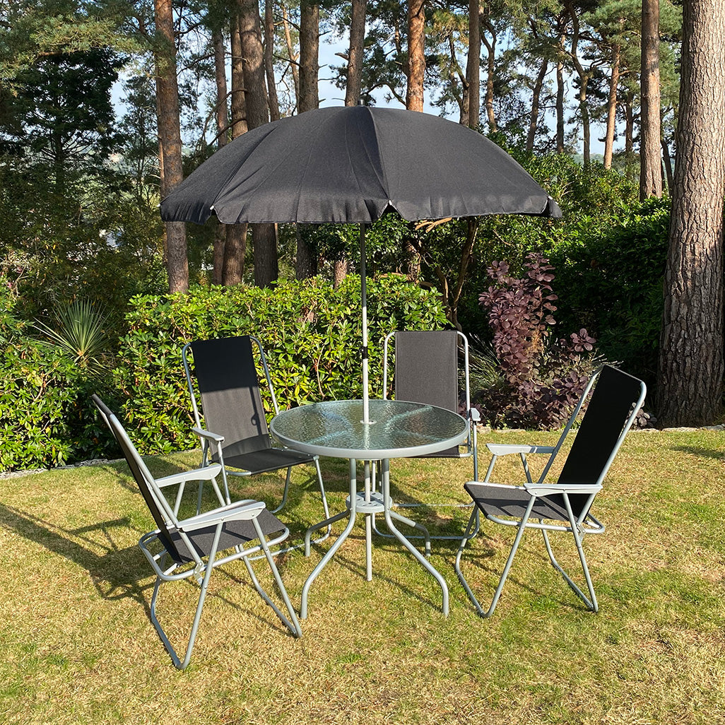 Tresco 6 Piece Metal Garden Furniture Set Folding Chairs Parasol