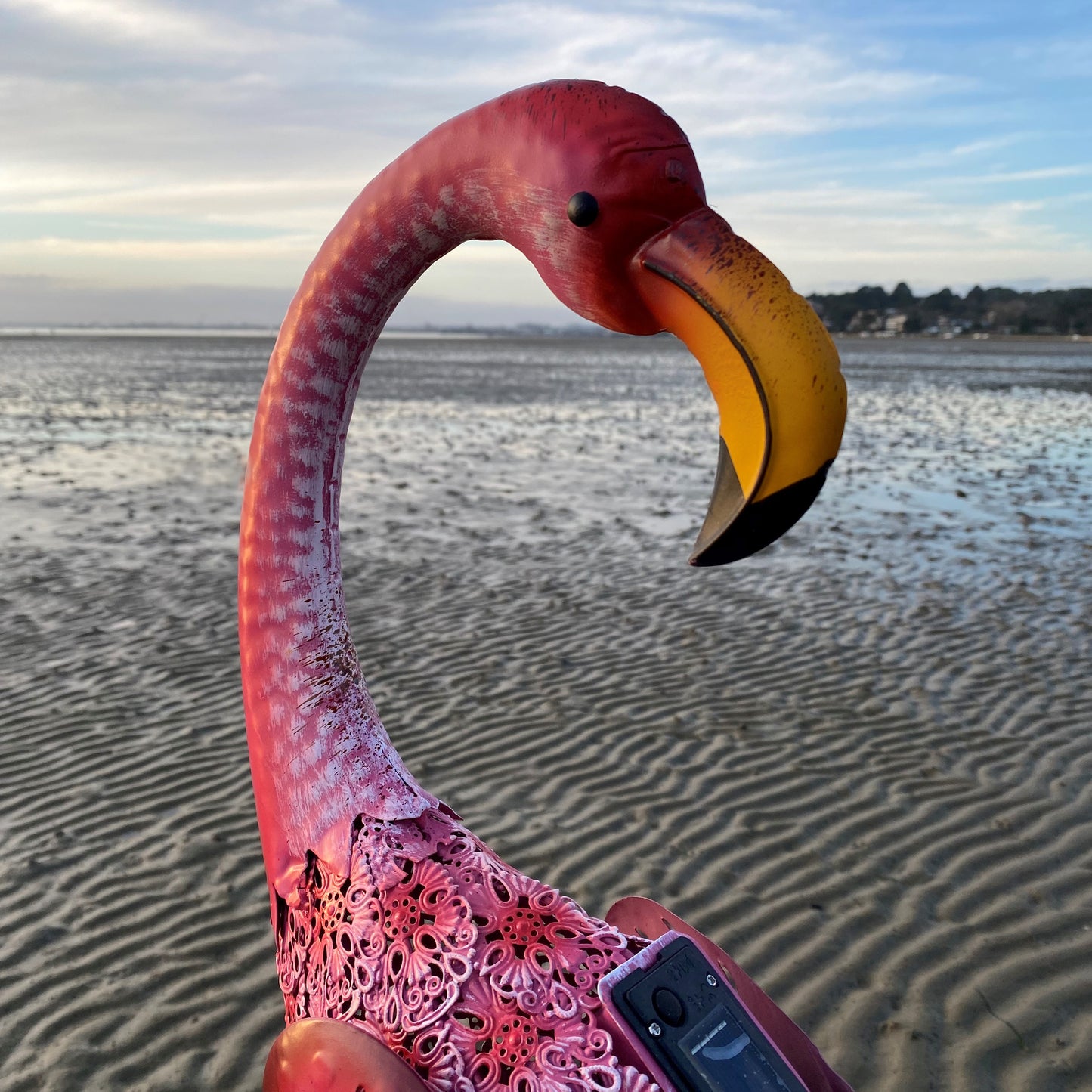 Preening Flamingo Solar Light Garden Ornament