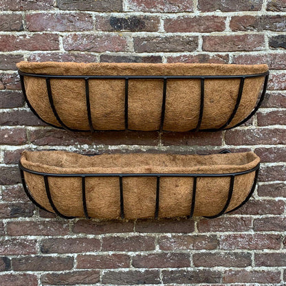 Set of 2 Manor Garden Black Metal Wall Basket Manger Trough Planters (75cm)