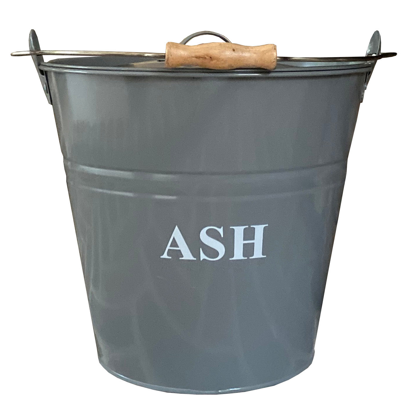 Large Metal Fireside Fireplace Ash Bucket with Lid in French Grey - Factory Second
