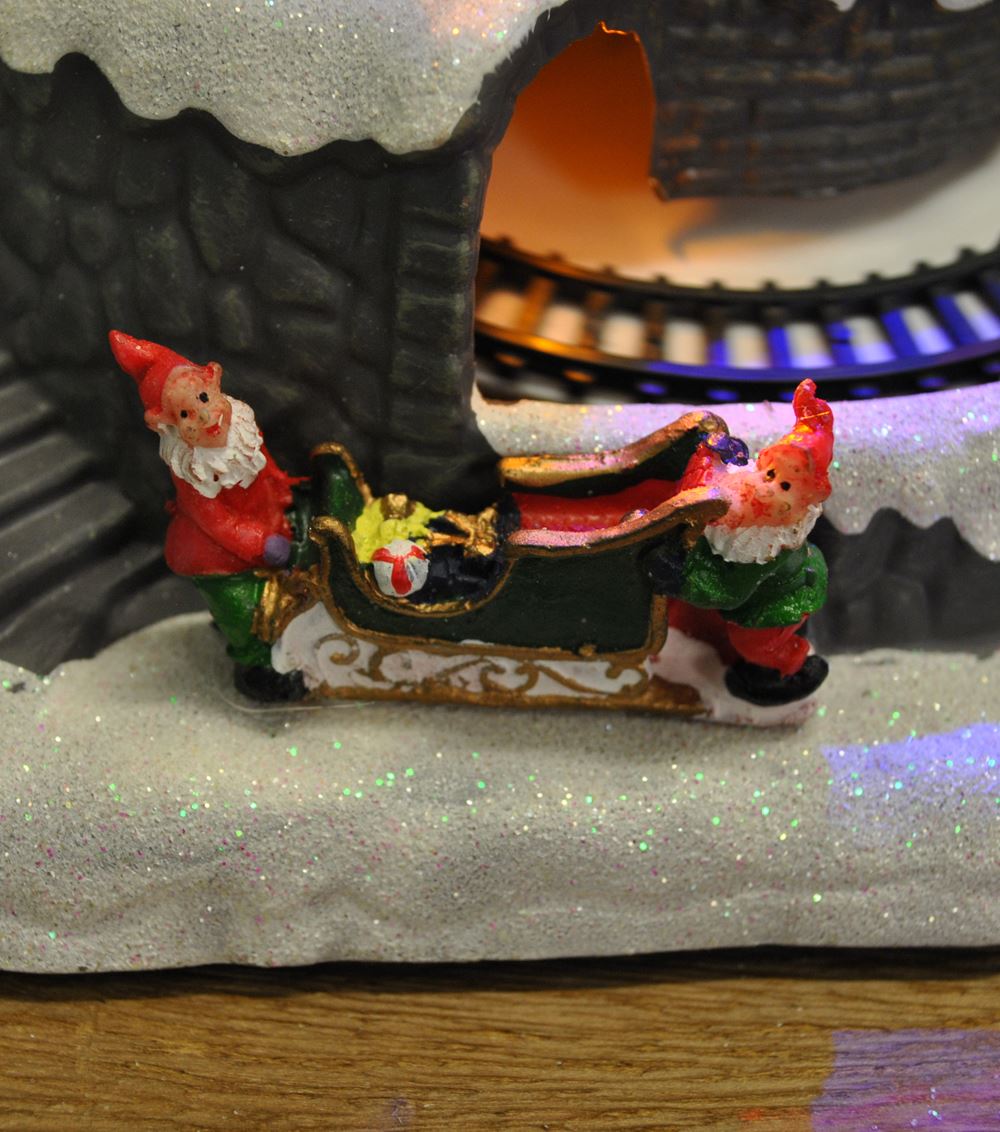 Santa Christmas Scene Ornament with Lights Moving Train and Sound