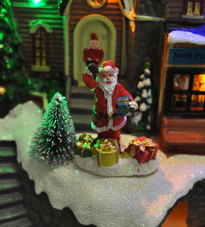 Santa Christmas Scene Ornament with Lights Moving Train and Sound