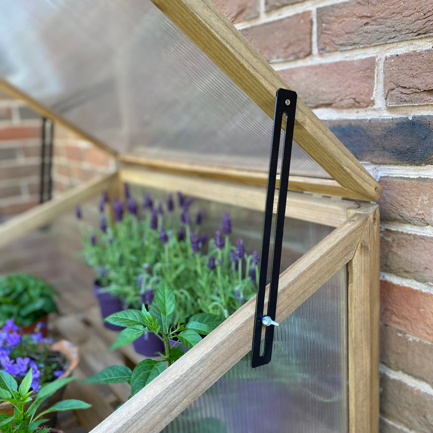 Wooden Growhouse and Coldframe Lid Slide Adjusting Hinge