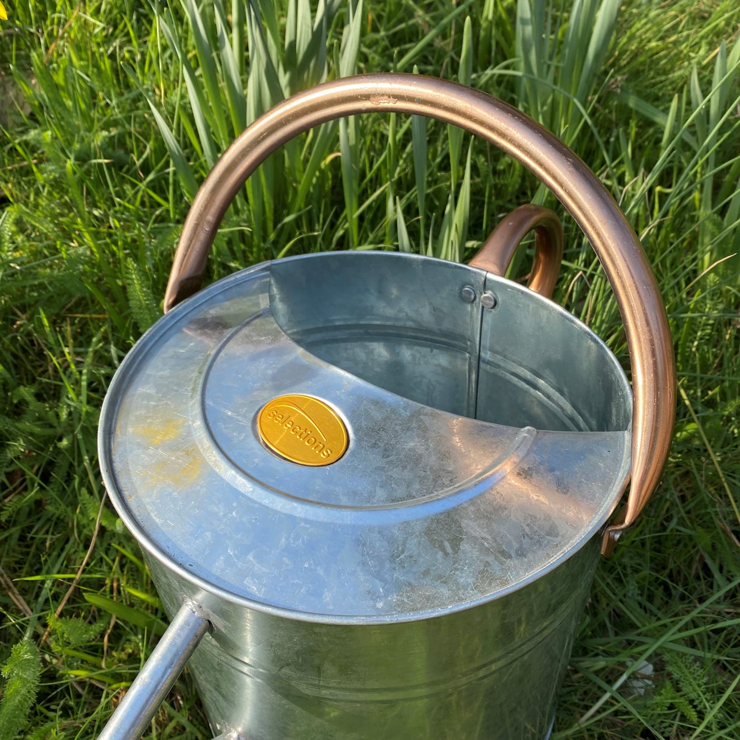 Silver & Copper Trim Metal Watering Can with Rose (9 Litre)