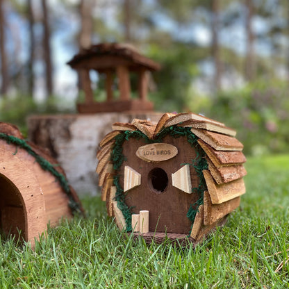 Wooden Hedgehog Hogitat with Bird House, Hanging Feeder & Nesting Straw