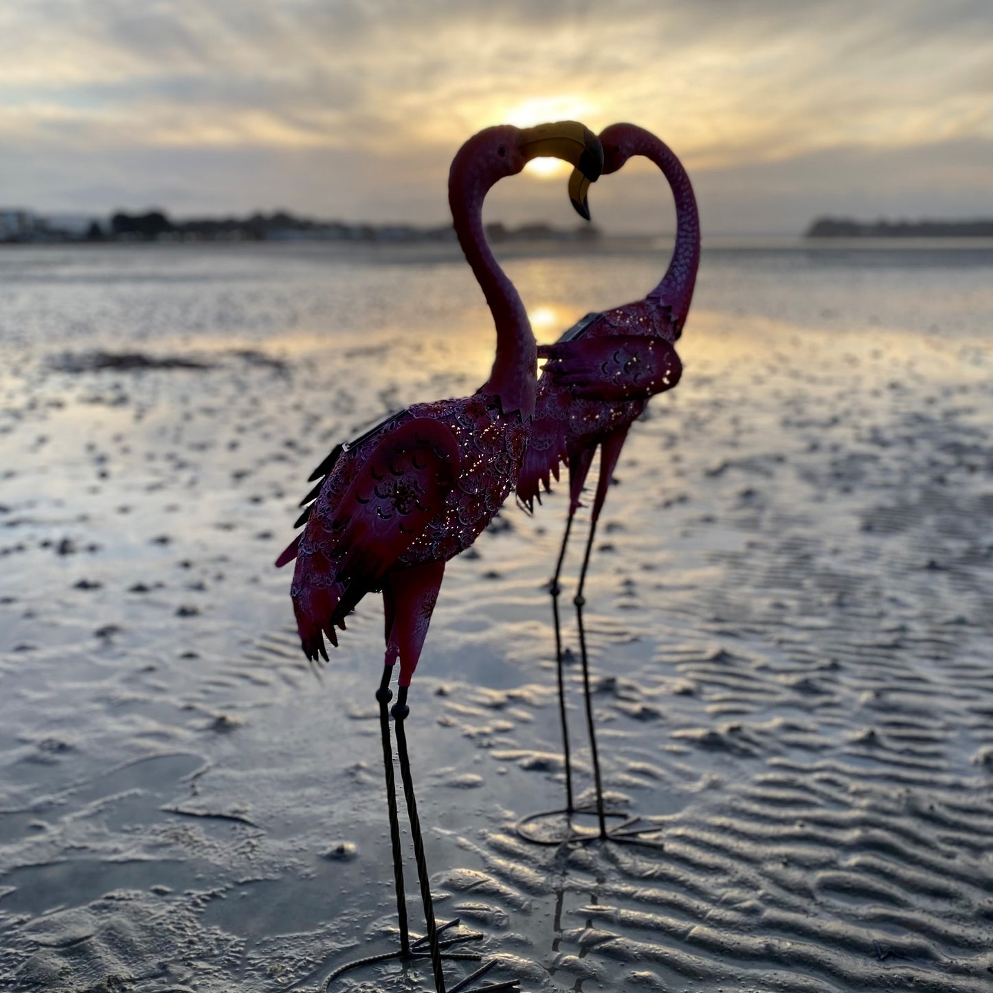 Pair of Flamingo Solar Light Garden Ornaments