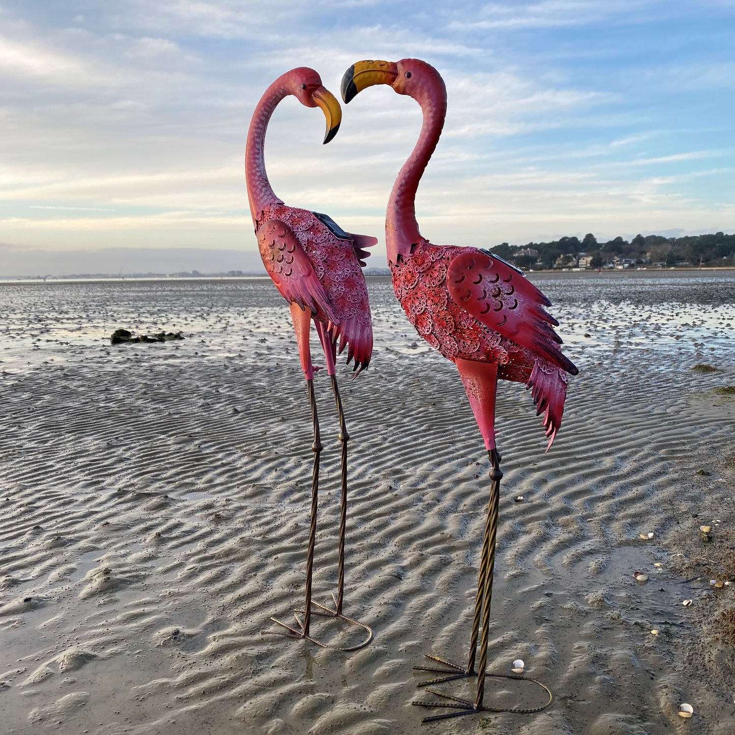 Pair of Flamingo Solar Light Garden Ornaments