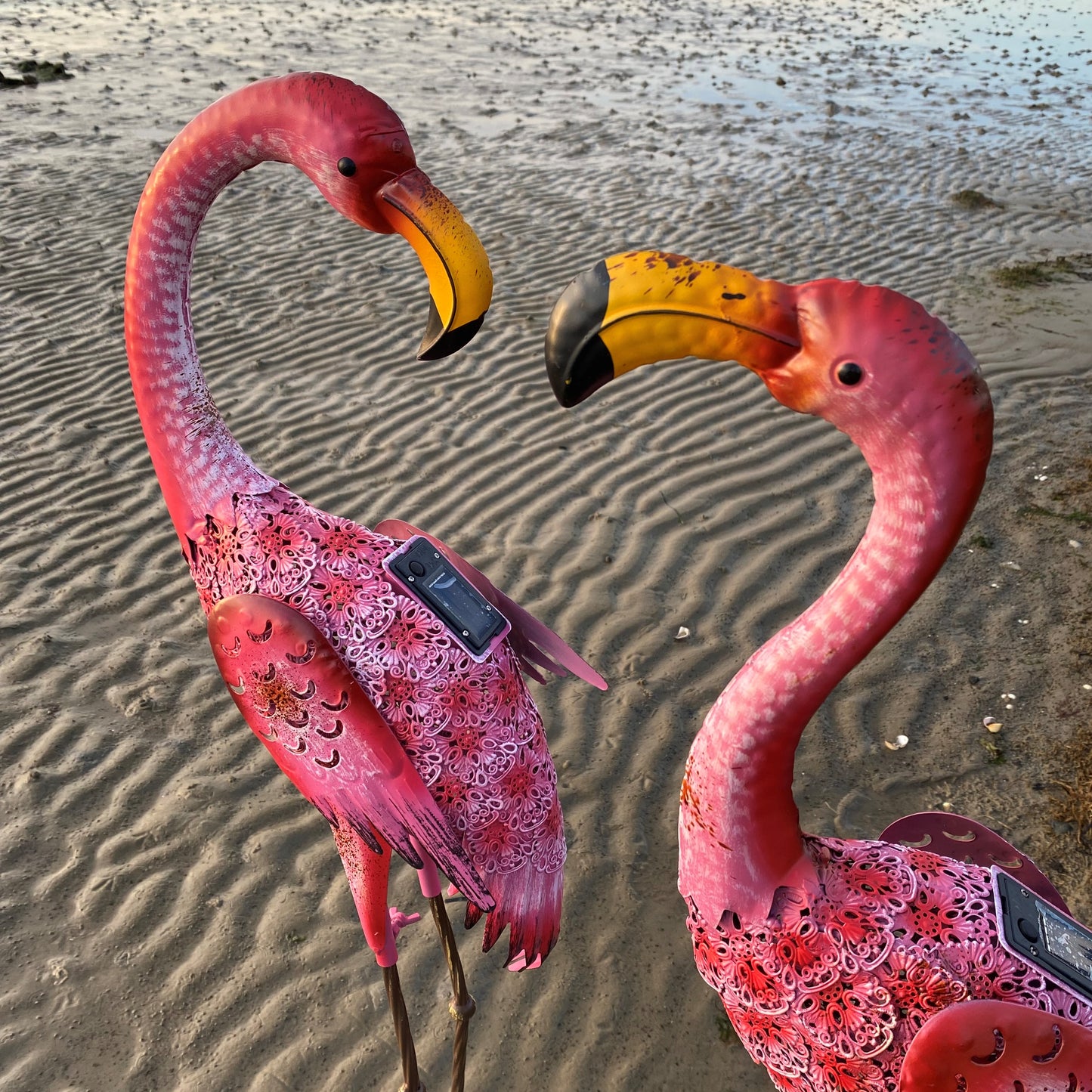 Pair of Flamingo Solar Light Garden Ornaments