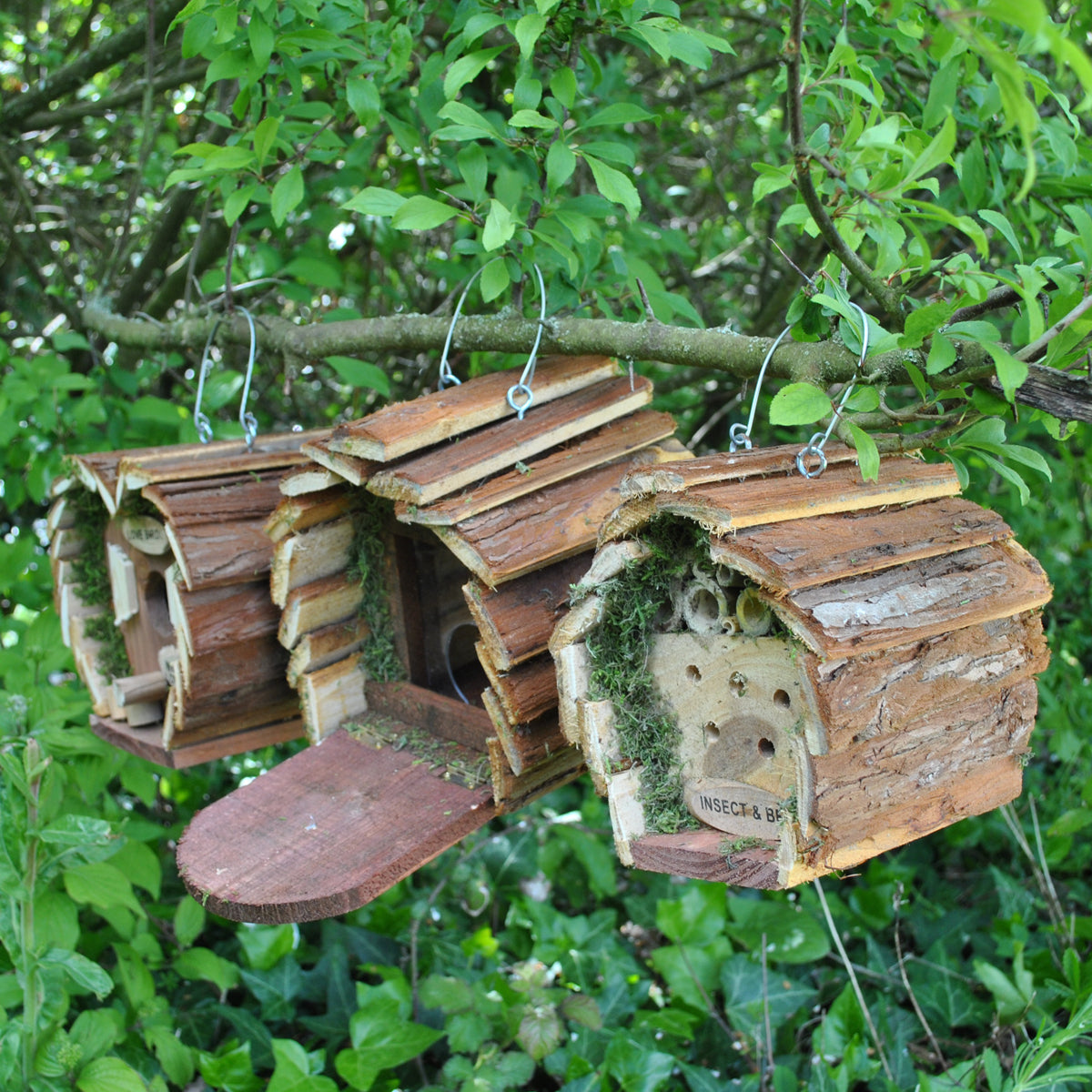 Hanging Wooden Bird Nest Box, Insect Hotel & Squirrel Feeder Wildlife Care Set