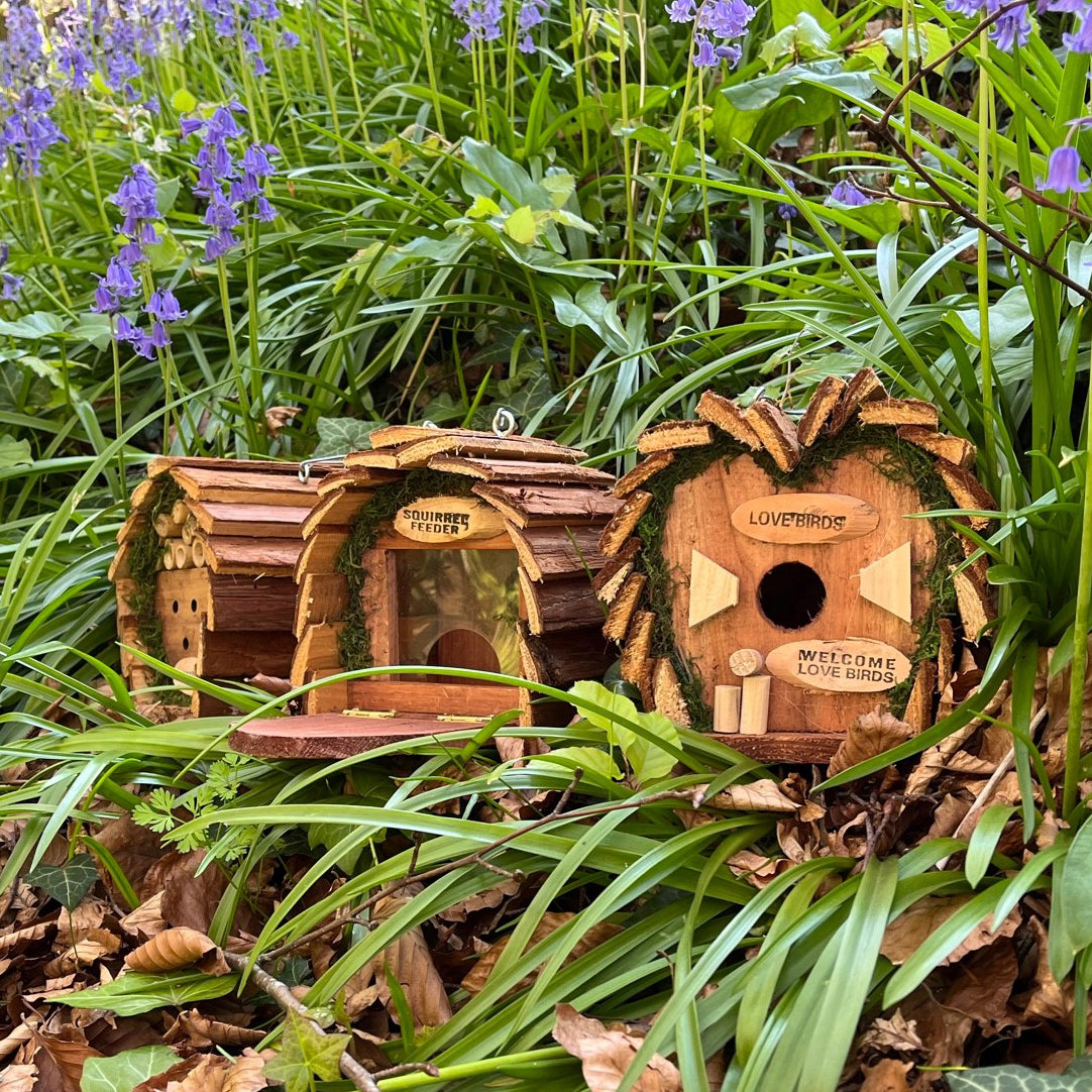 Hanging Wooden Bird Nest Box, Insect Hotel & Squirrel Feeder Wildlife Care Set