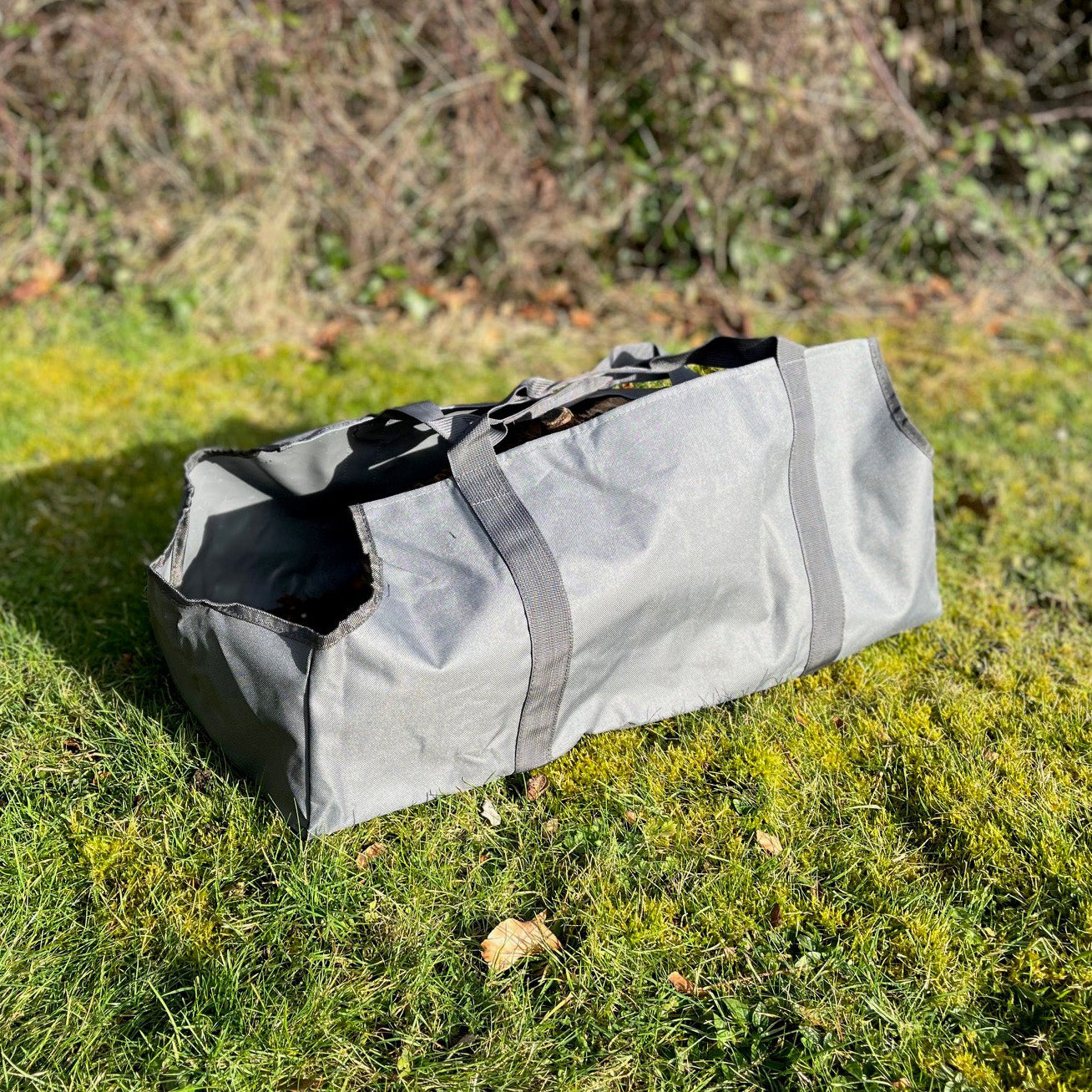 Fireside Kindling Bucket in French Grey with Canvas Log Carrier Bag