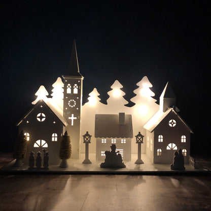 LED Lucerne White Wooden Christmas Village
