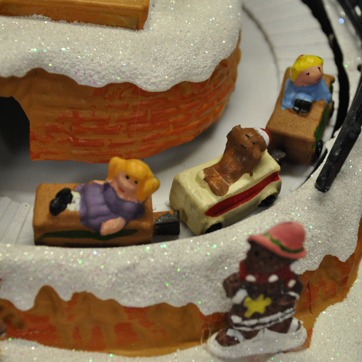 Christmas Village Bakery Scene Ornament with Lights Moving Children's Train and Sound