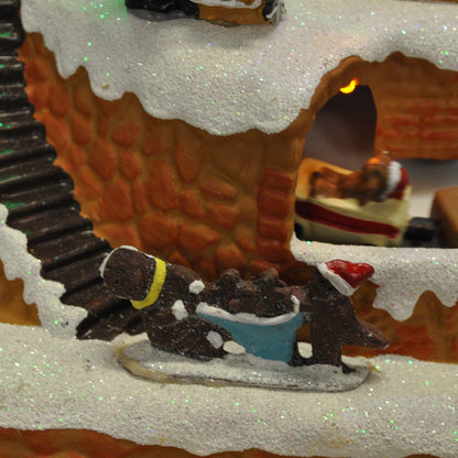 Christmas Village Bakery Scene Ornament with Lights Moving Children's Train and Sound