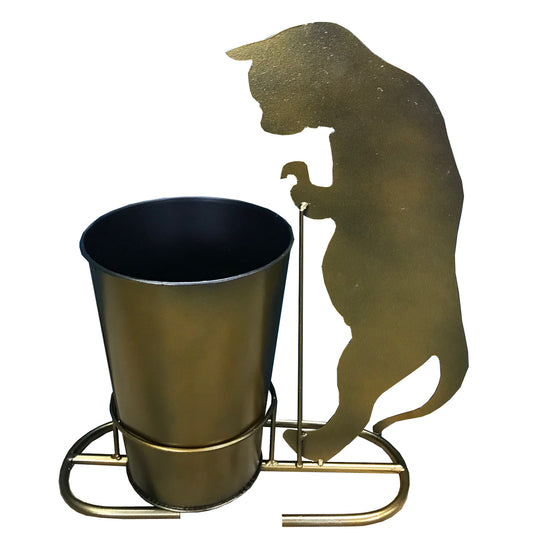 Curious Cat Plant Pot in Burnished Gold