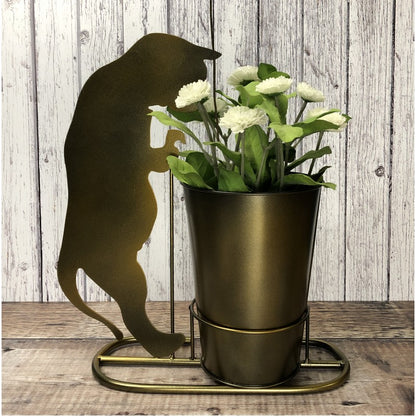 Curious Cat Plant Pot in Burnished Gold