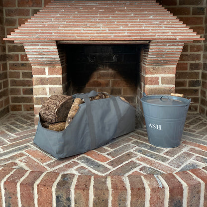 Fireside Ash Bucket in French Grey with Canvas Log Carrier Bag