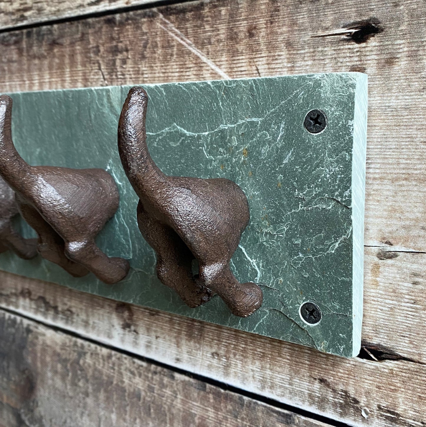 Cast Iron and Slate Dog Tail Wall Hooks