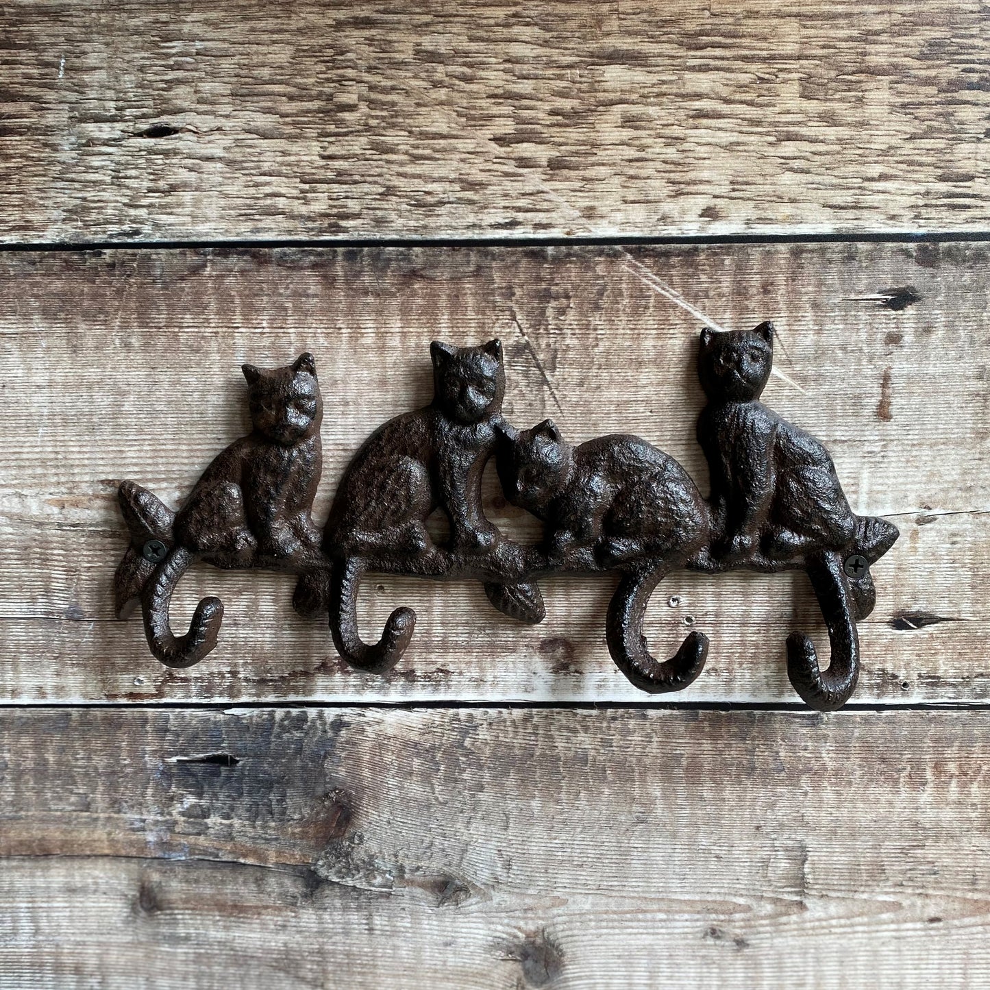 Cat Family Wall Coat Hook Rack in Cast Iron