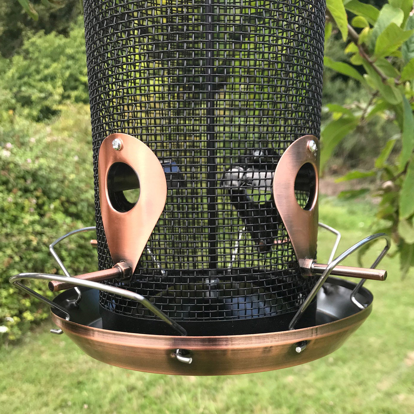 Copper Style Extra Large Hanging Metal Bird Seed Feeder with Seed Catcher Tray