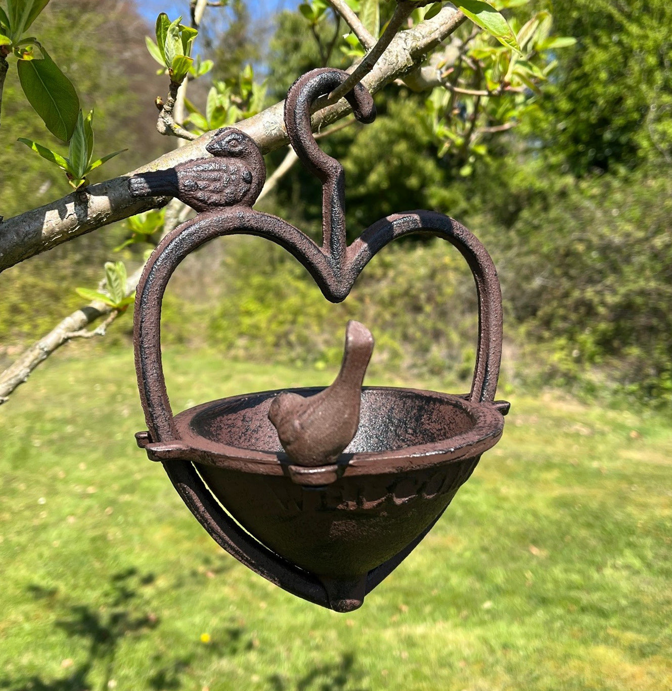 Vintage Hanging Bird Seed Feeder Cast Iron Heart Shape (Set of 2)