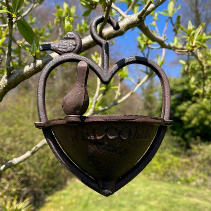 Vintage Hanging Bird Seed Feeder Cast Iron Heart Shape (Set of 2)