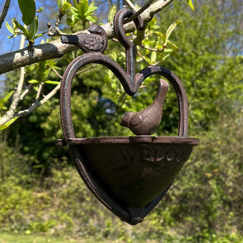 Vintage Hanging Bird Seed Feeder Cast Iron Heart Shape (Set of 2)