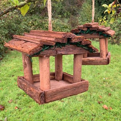 Set of 2 Hanging Wooden Bird Table Feeders