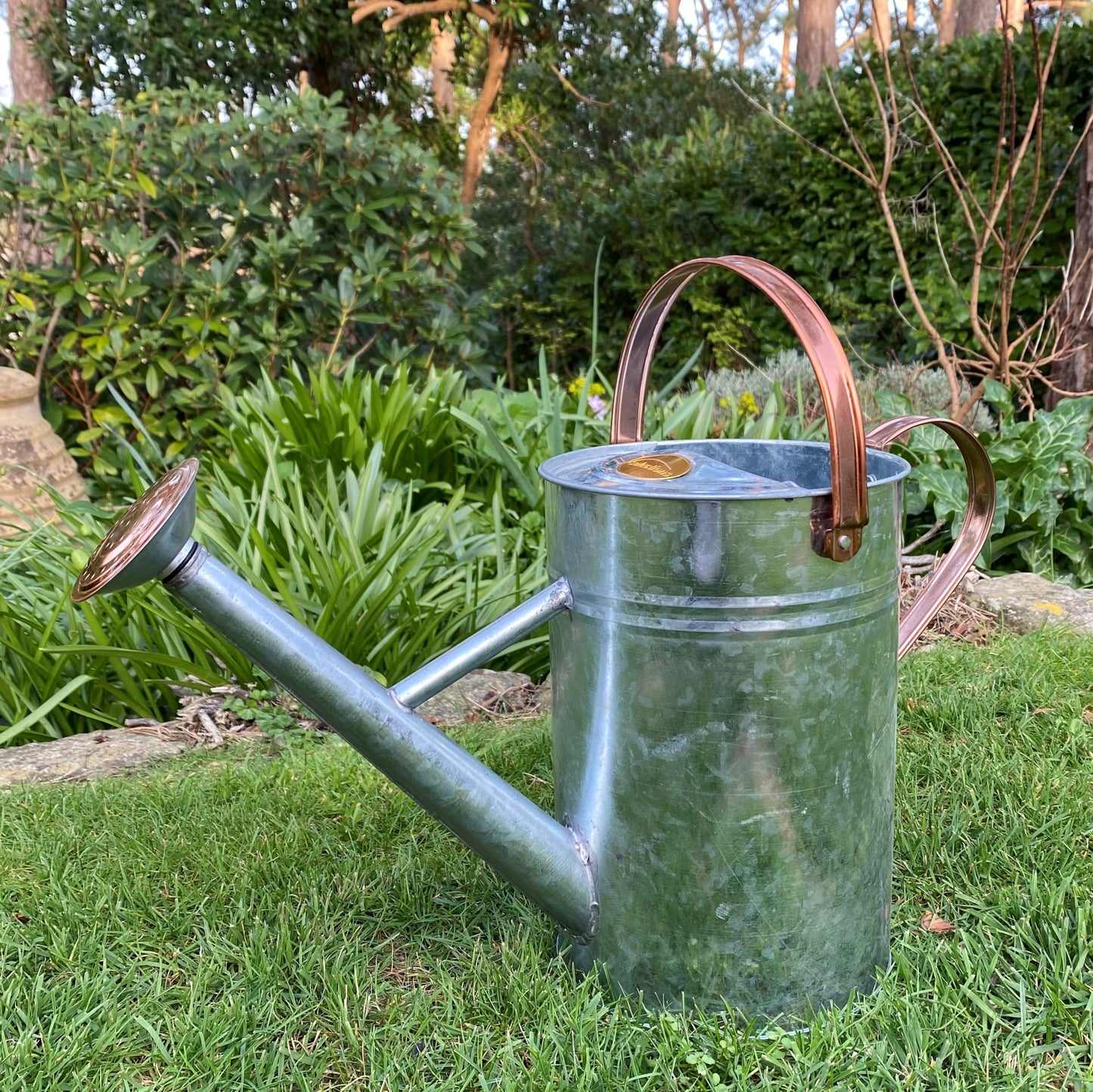 Silver & Copper Style Trim Metal Watering Can (4.5 Litre)