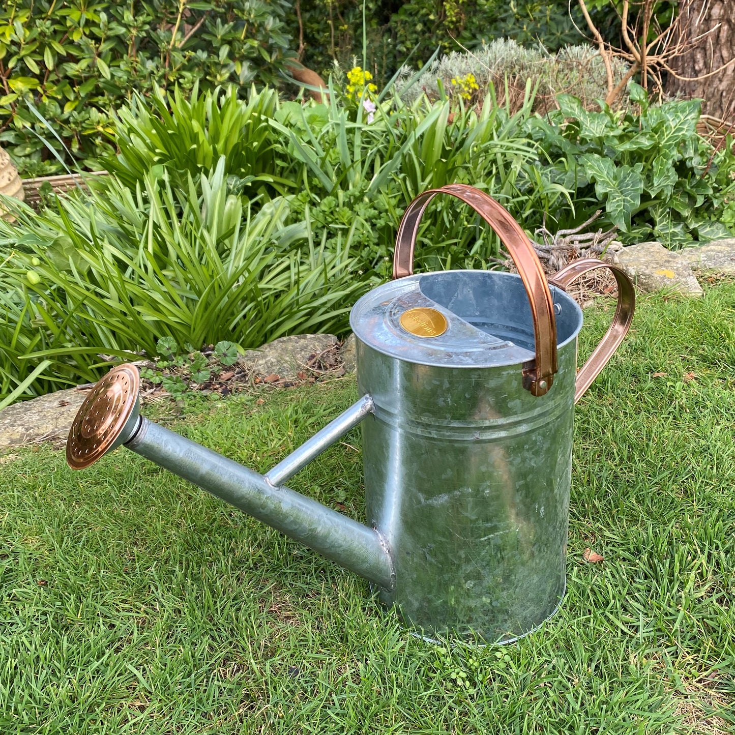 Silver & Copper Style Trim Metal Watering Can (4.5 Litre)