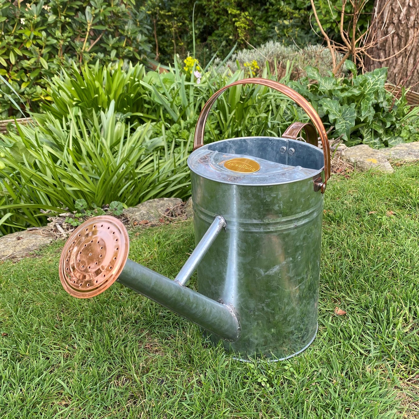 Silver & Copper Style Trim Metal Watering Can (4.5 Litre)