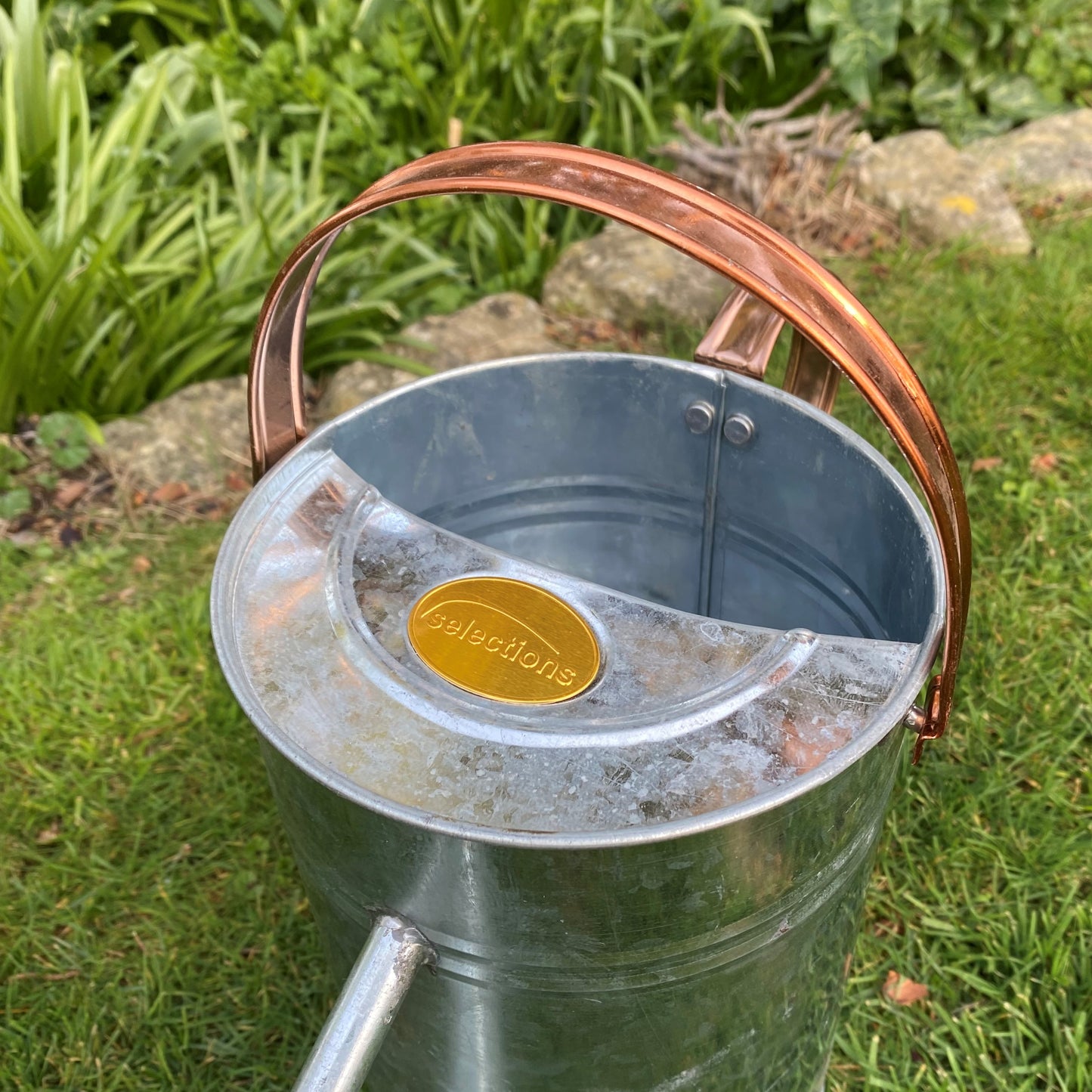 Silver & Copper Style Trim Metal Watering Can (4.5 Litre)