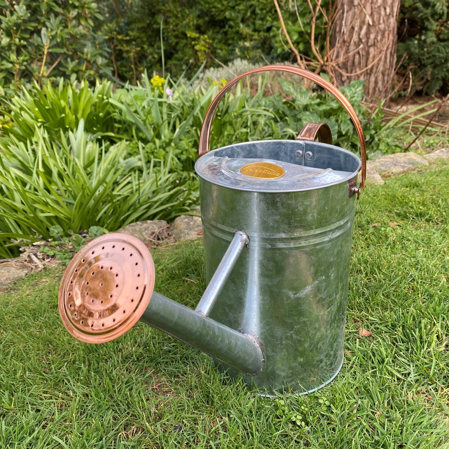 Silver & Copper Style Trim Metal Watering Can (4.5 Litre)