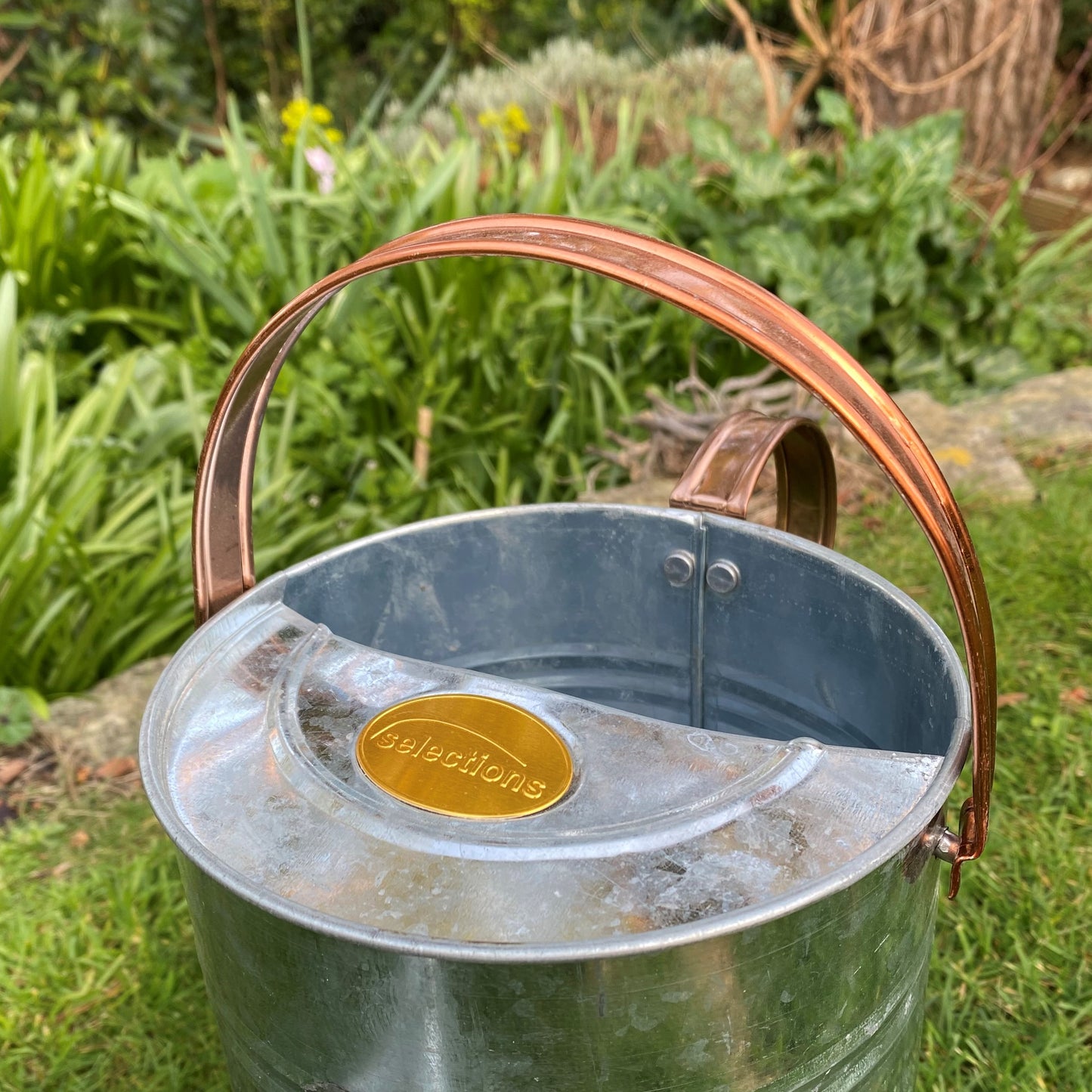 Silver & Copper Style Trim Metal Watering Can (4.5 Litre)