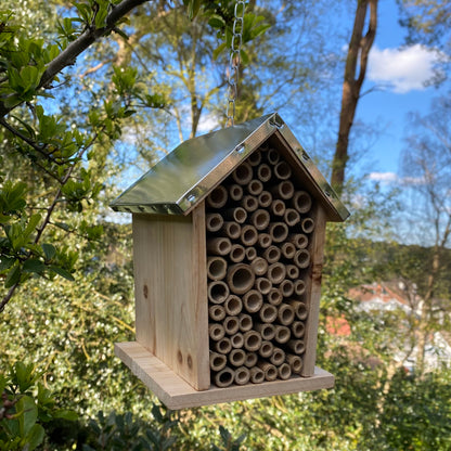 Wooden Hanging Insect, Bug and Bee House with Metal Roof
