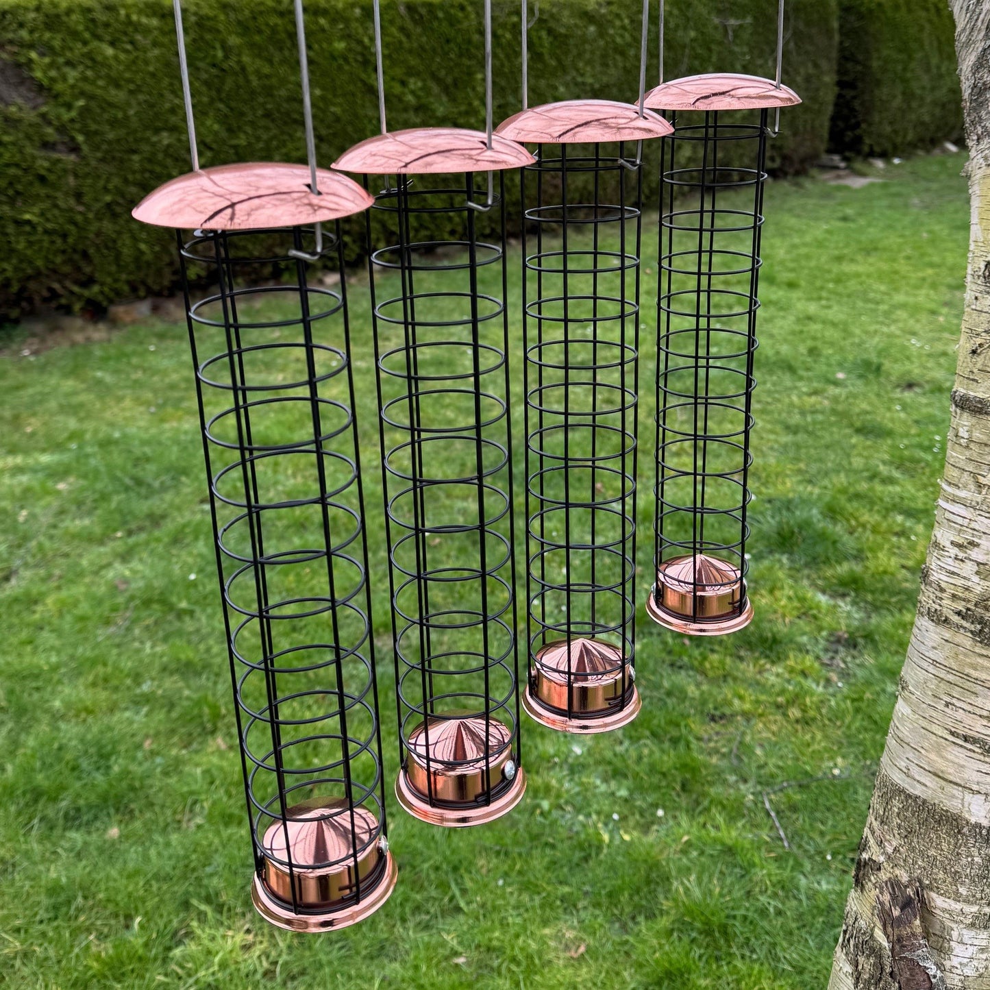 Large Copper Style Hanging Bird Suet Fat Ball Feeder (Set of 4)