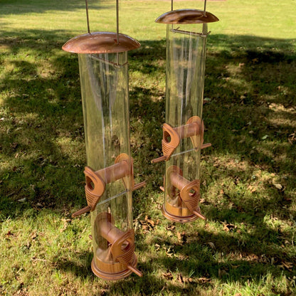 Copper Style Hanging Bird Seed Feeder with 4 Feeding Ports (Set of 2)