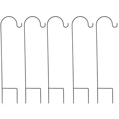 Shepherds Crook Black Metal Garden Border Hook (1m) with 17cm Support Stand - Pack of 5