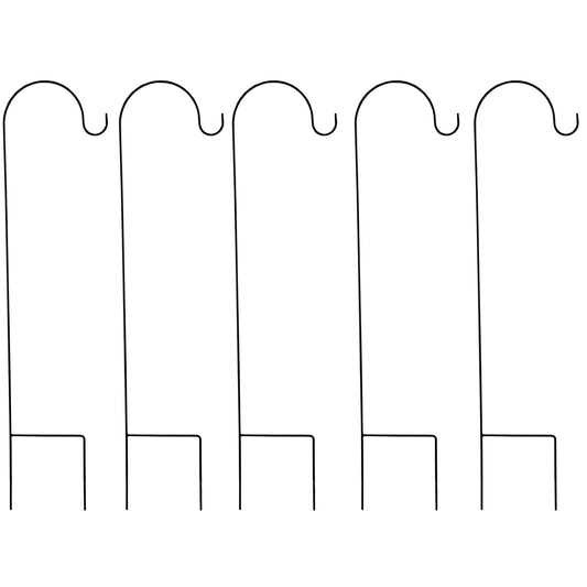 Shepherds Crook Black Metal Garden Border Hook (1m) with 17cm Support Stand - Pack of 5