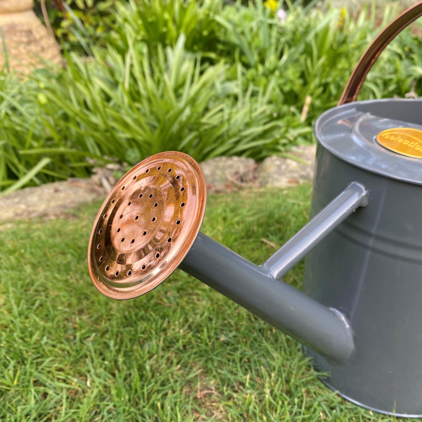 French Grey Metal & Copper Watering Can (3.5 Litre)