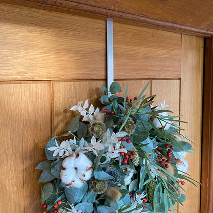 Traditional Silver Metal Christmas Wreath Door Hanger