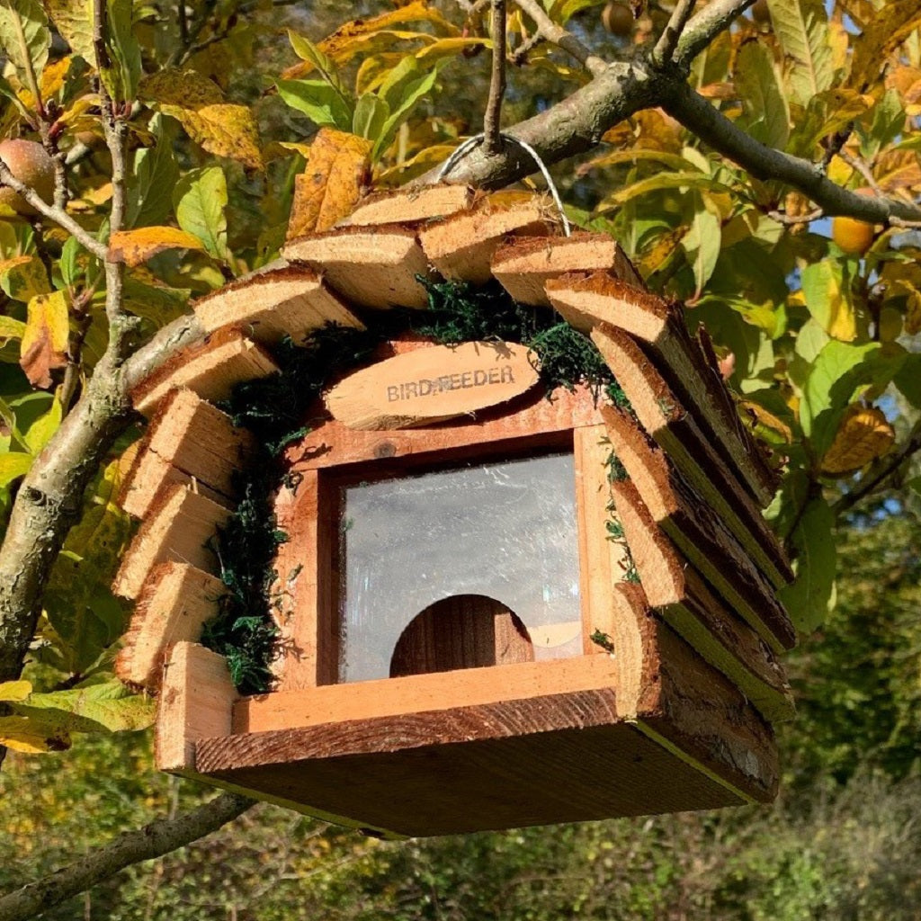 Hanging Wooden Barkwood Seed & Nut Bird Feeder Set