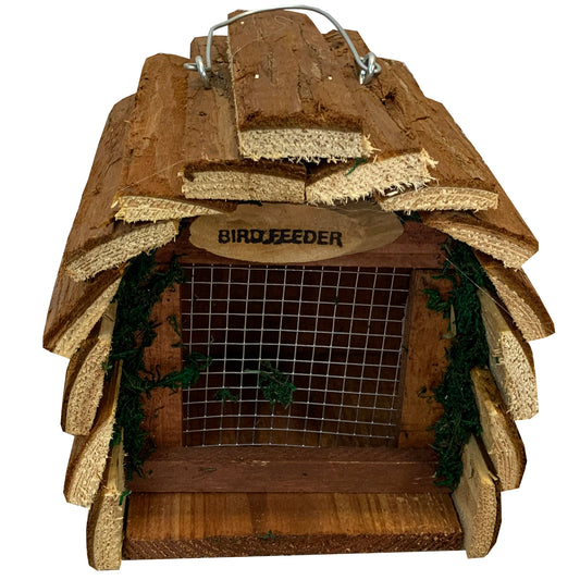 Hanging Wooden Barkwood Nut Bird Feeder