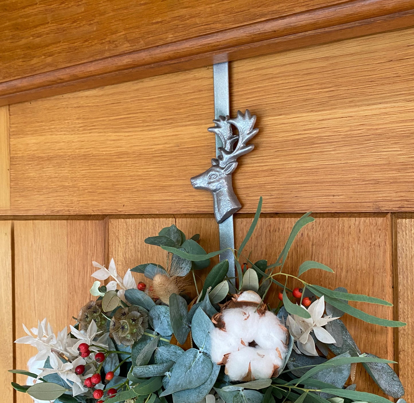 Set of 2 Reindeer Silver Metal Christmas Wreath Door Hangers
