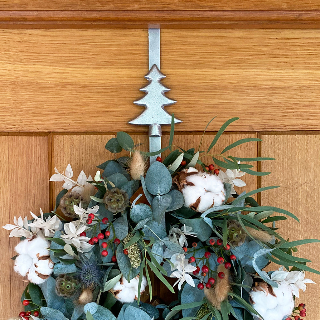 Set of 2 Christmas Tree Silver Metal Christmas Wreath Door Hangers