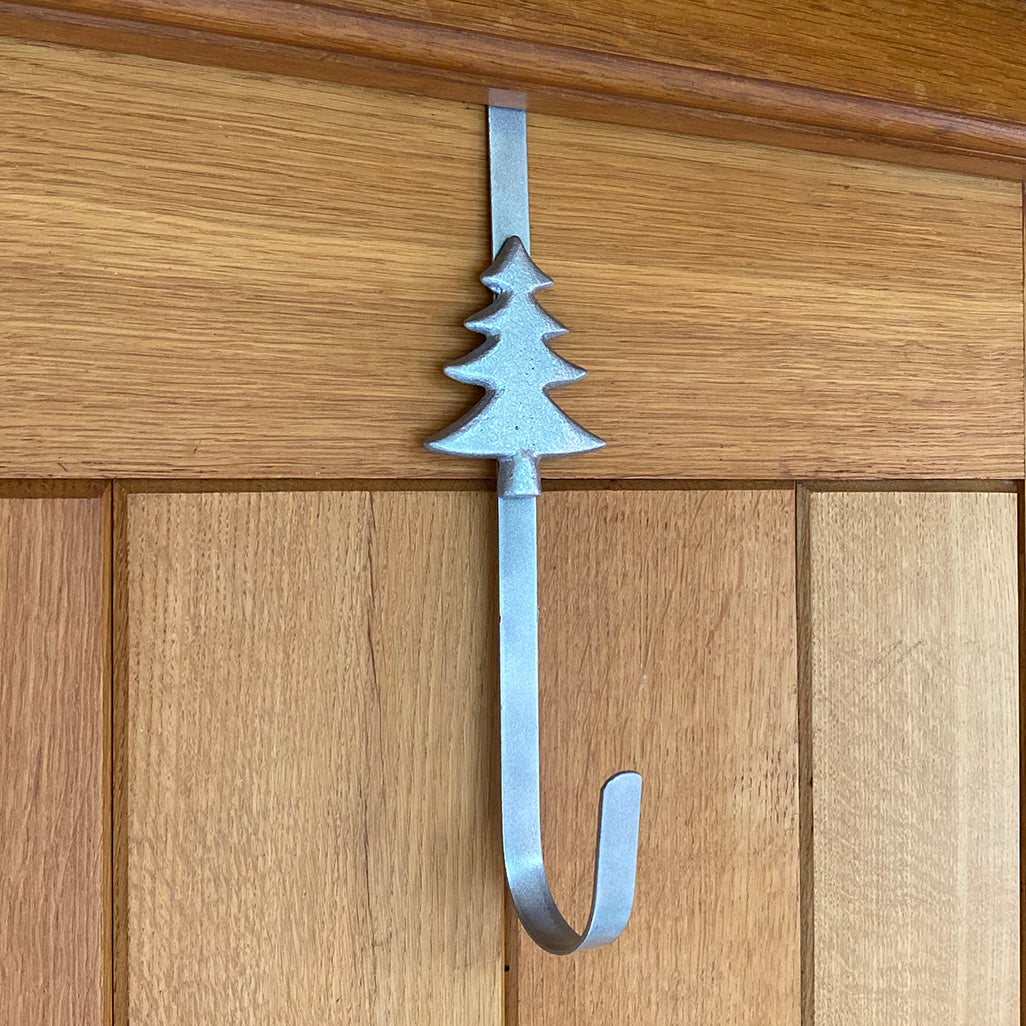Set of 2 Christmas Tree Silver Metal Christmas Wreath Door Hangers